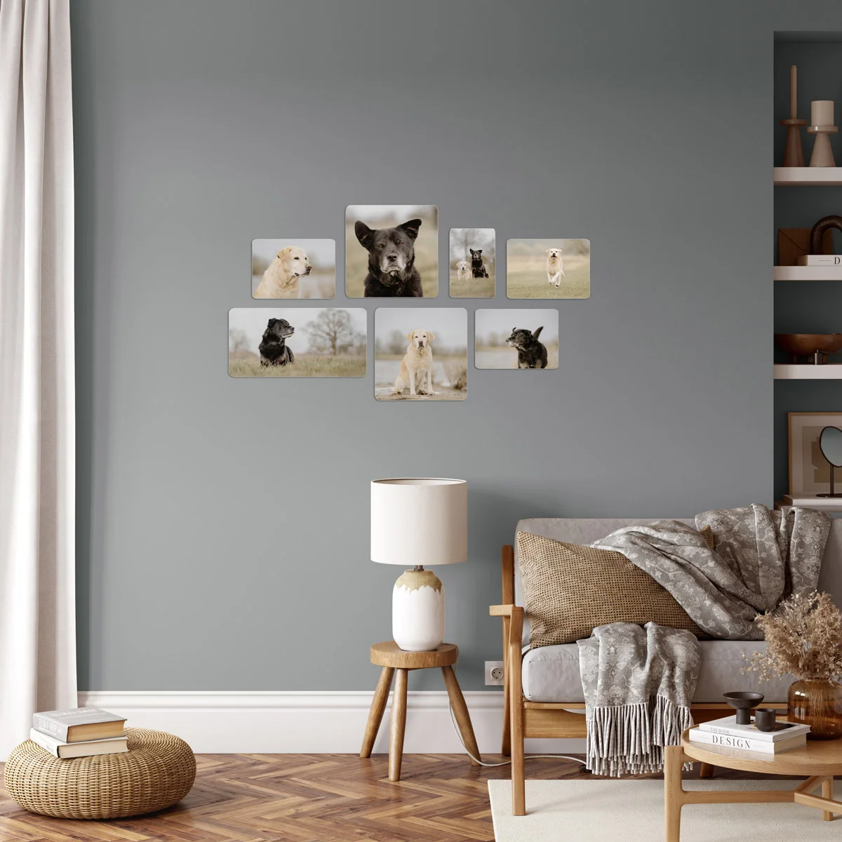 Beispiel für Hundefotos als hochwertige Wandbilder im Wohnzimmer